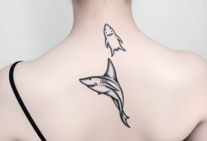 one lemon shark and one whale shark swimming upwards towards the neck tattoo idea