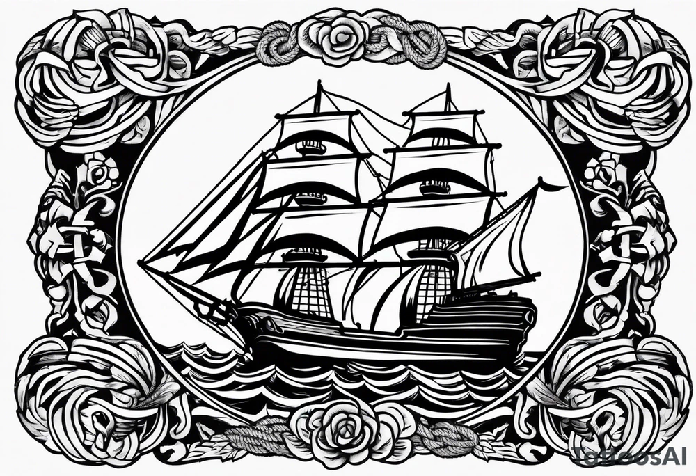rope boarder around a ship tattoo idea