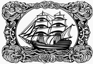 rope boarder around a ship tattoo idea