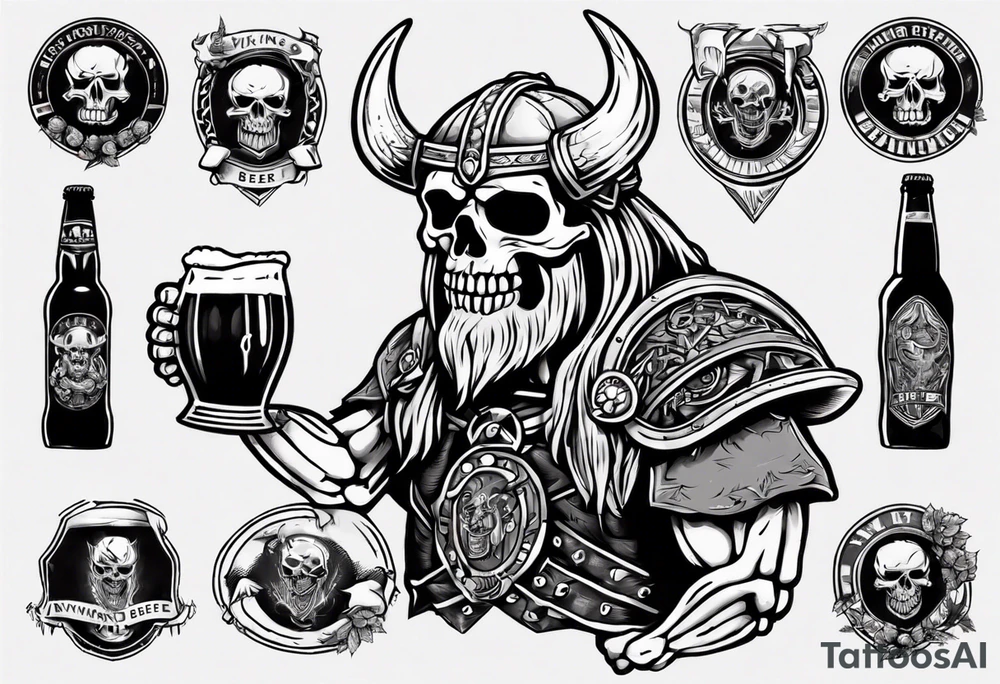 Viking skeleton drinking a beer tattoo idea