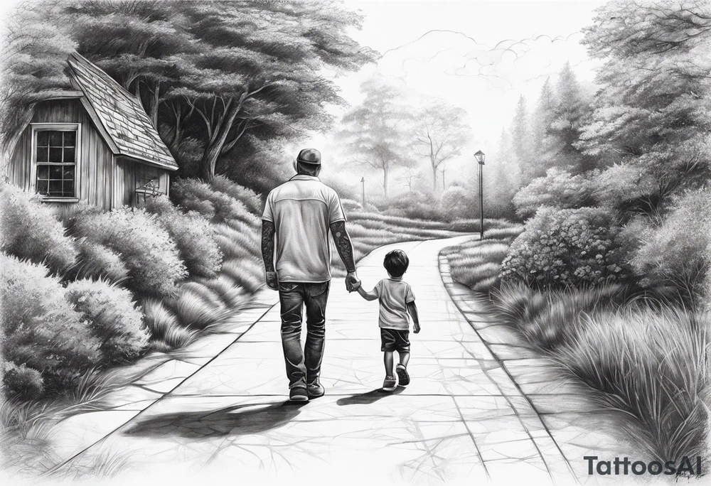 Child walking next to dad past away tattoo idea