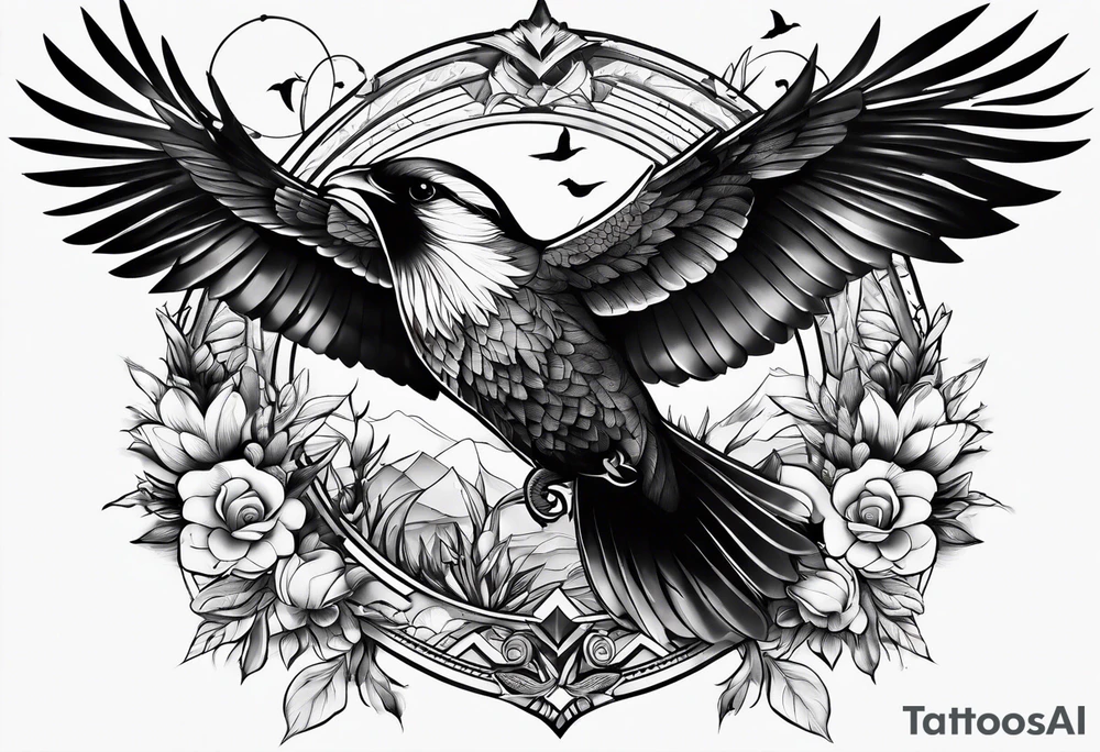 Healed with shading and birds tattoo idea