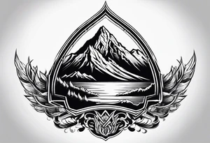 A flaming shield adorned with a mountain tattoo idea