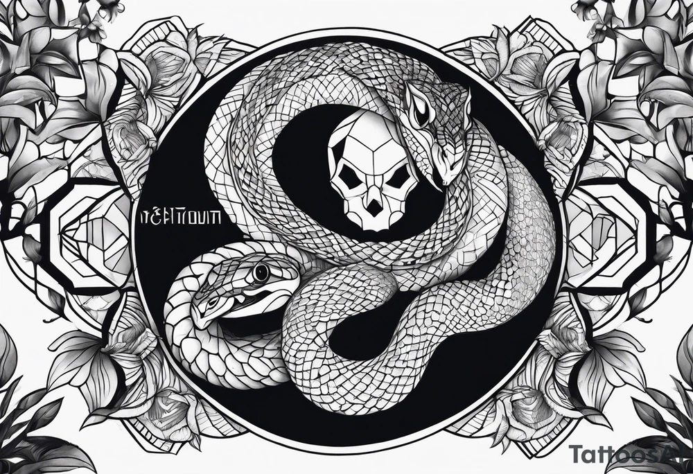 large thigh tattoo with a snake tattoo idea