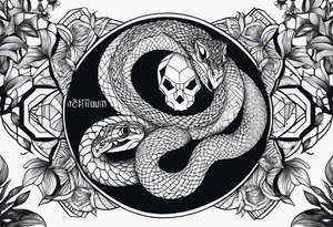 large thigh tattoo with a snake tattoo idea