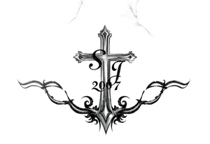 Cousin tattoo design that has a cross with an S and J and “2007” in it tattoo idea