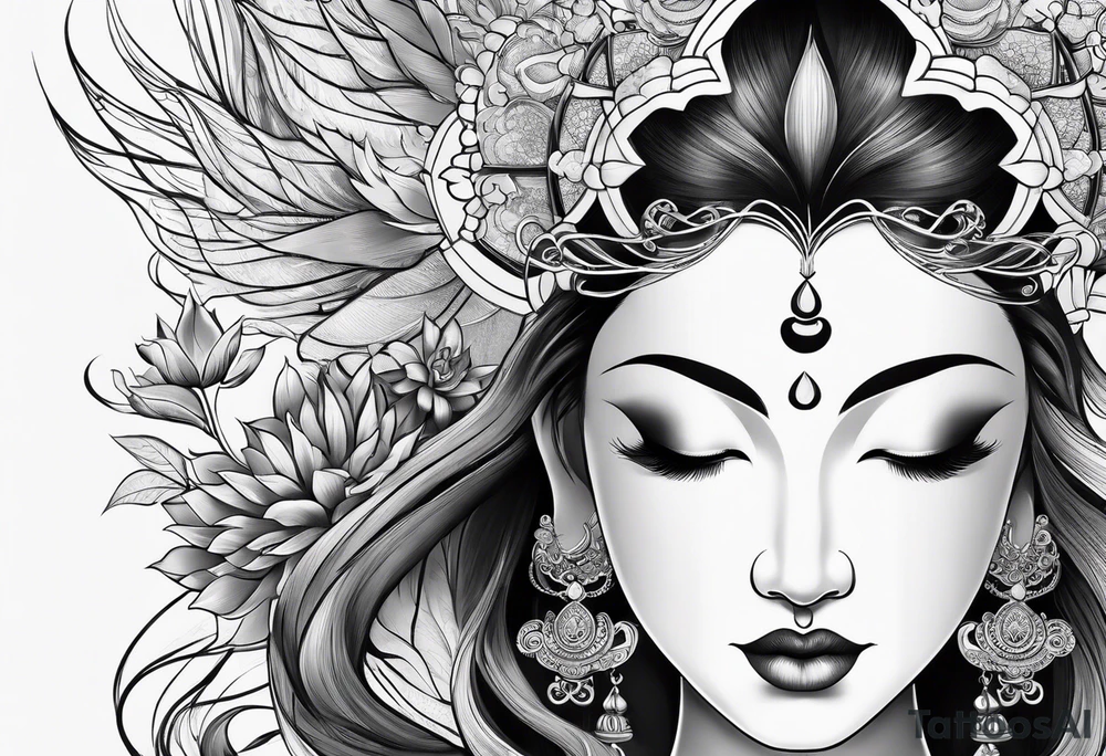 Hippy Buddhist feminine large tattoo idea