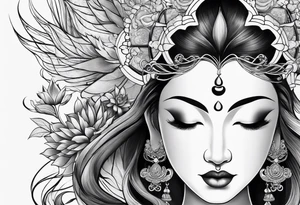 Hippy Buddhist feminine large tattoo idea