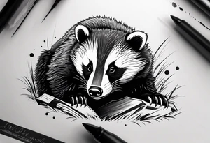 aggressive badger/wolverine with cute face and some quotes tattoo idea