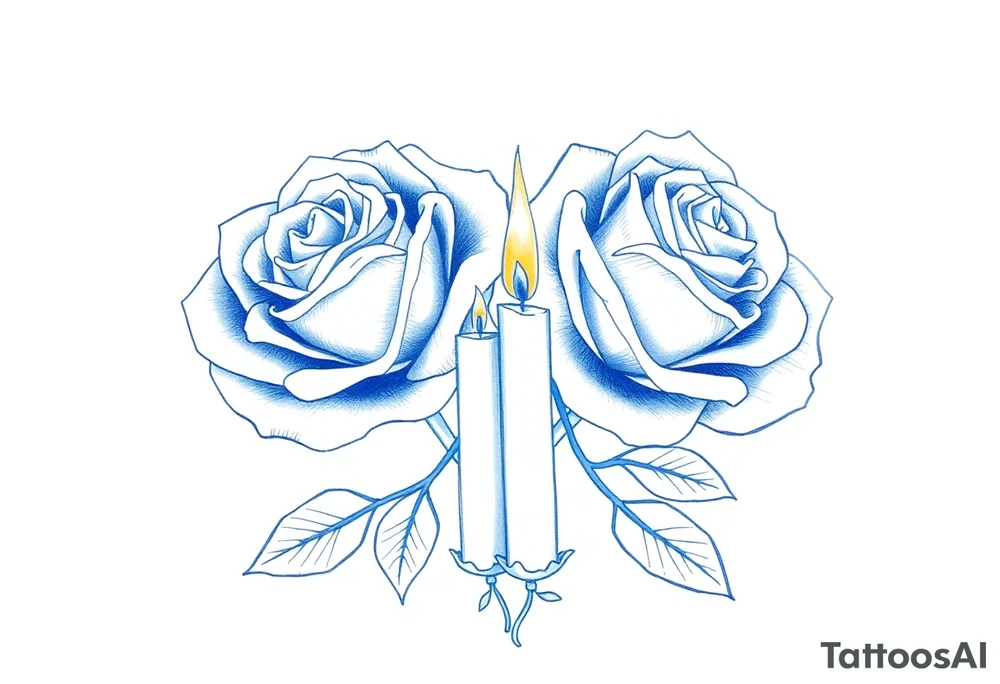 Two roses, two short candles, blue tattoo idea