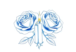 Two roses, two short candles, blue tattoo idea