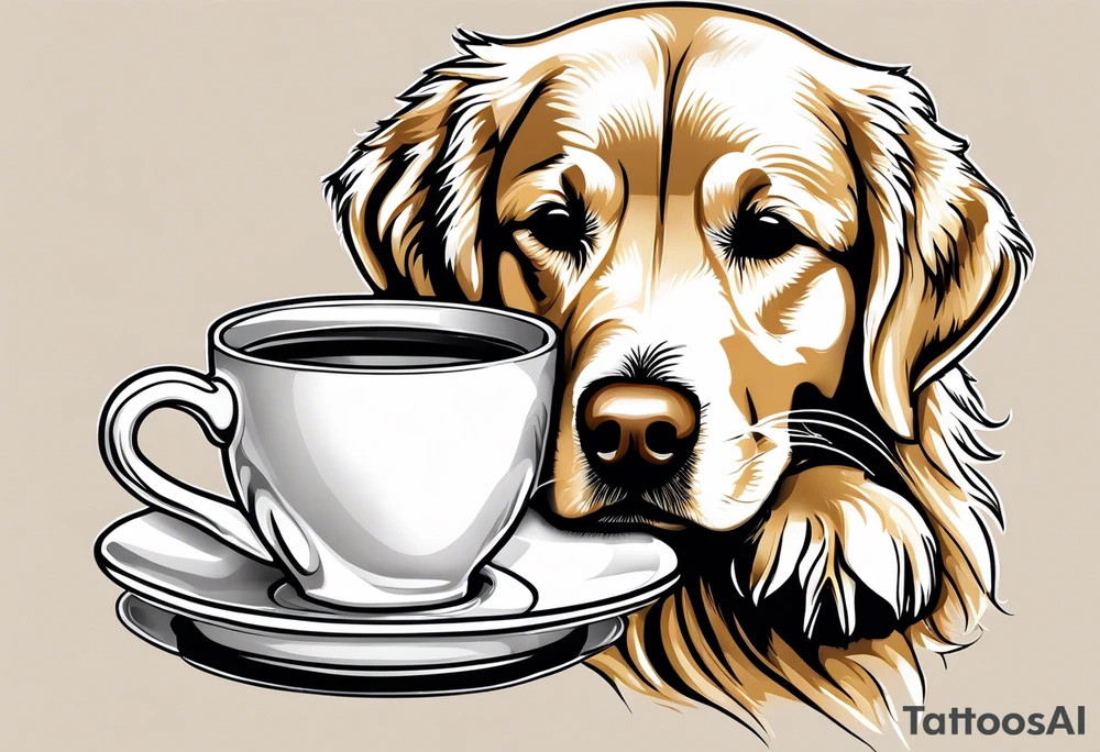 golden retriever sipping coffee tattoo idea