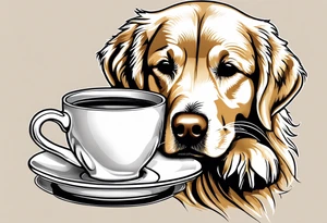 golden retriever sipping coffee tattoo idea