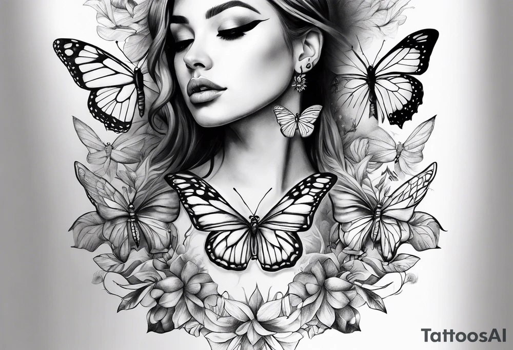 neck butterflies tattoo idea