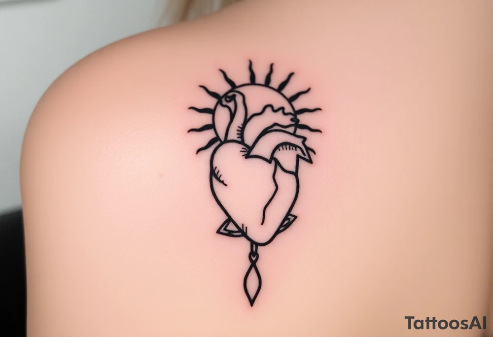human heart chained up within the sublime sun, reggae vibe tattoo idea