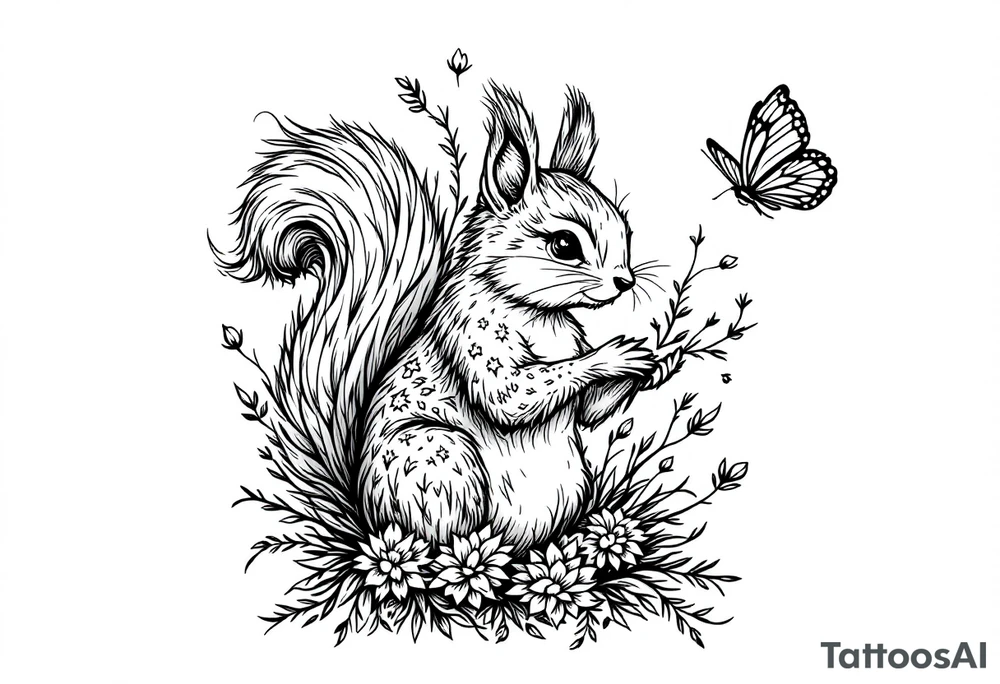A squirrel holding a butterfly tattoo idea