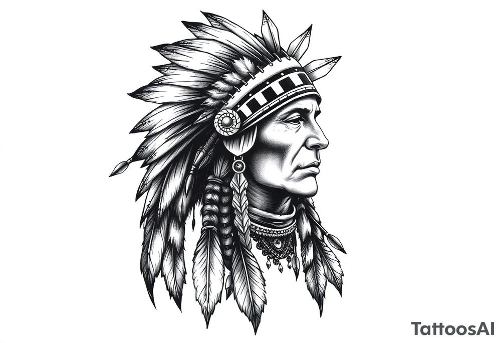 Native American warrior with head dress and arrows tattoo idea