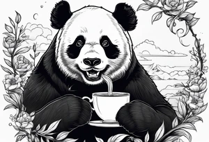 Panda sipping coffee tattoo idea
