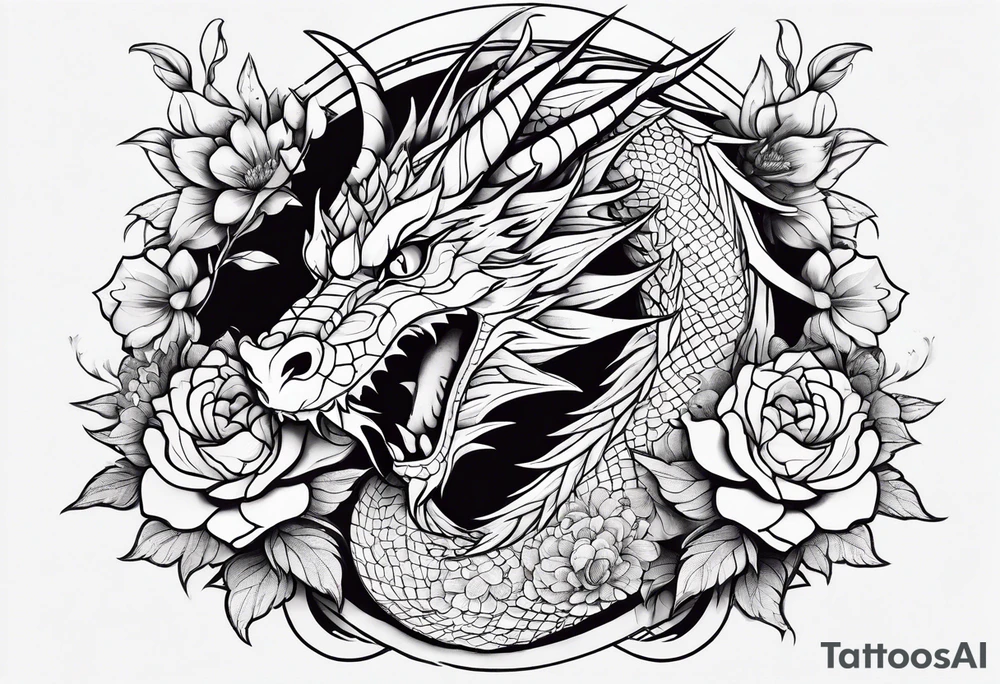 Dragon with flowers tattoo idea