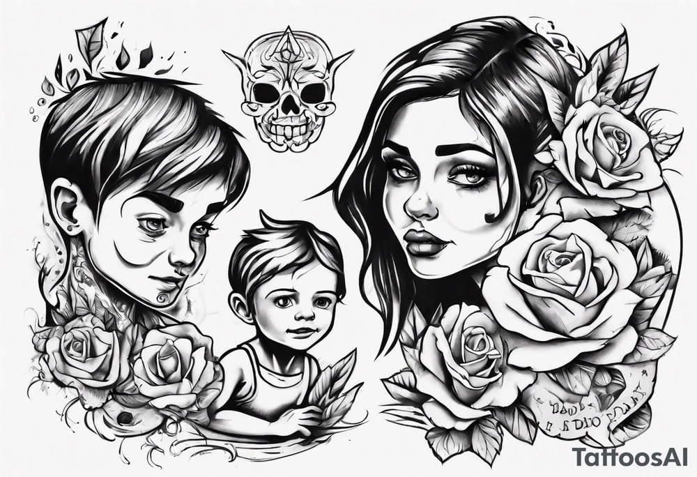 Tattoo with dad and kids, a boy and a girl tattoo idea