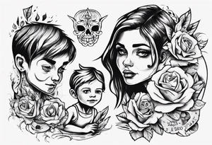 Tattoo with dad and kids, a boy and a girl tattoo idea