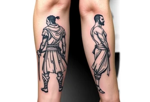 Warrior and Peace man standing back to back tattoo idea