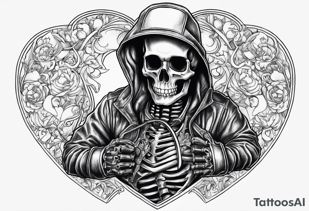skeleton wearing a welding hood tig welding a heart back together tattoo idea