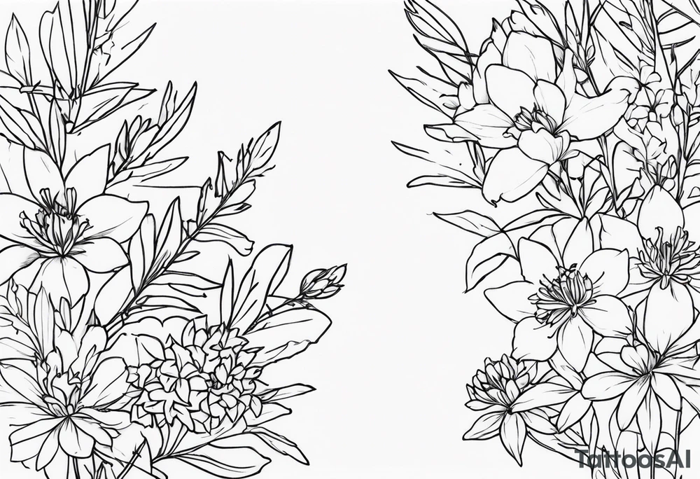 Larkspur and aster bouquet tattoo idea