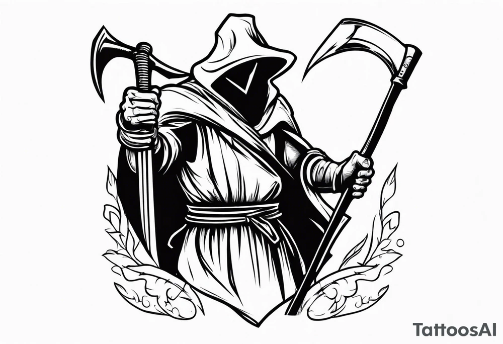 The executioner and death with a scythe shake hands cartoon style tattoo idea