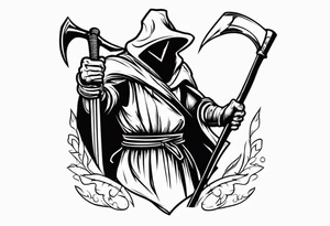 The executioner and death with a scythe shake hands cartoon style tattoo idea