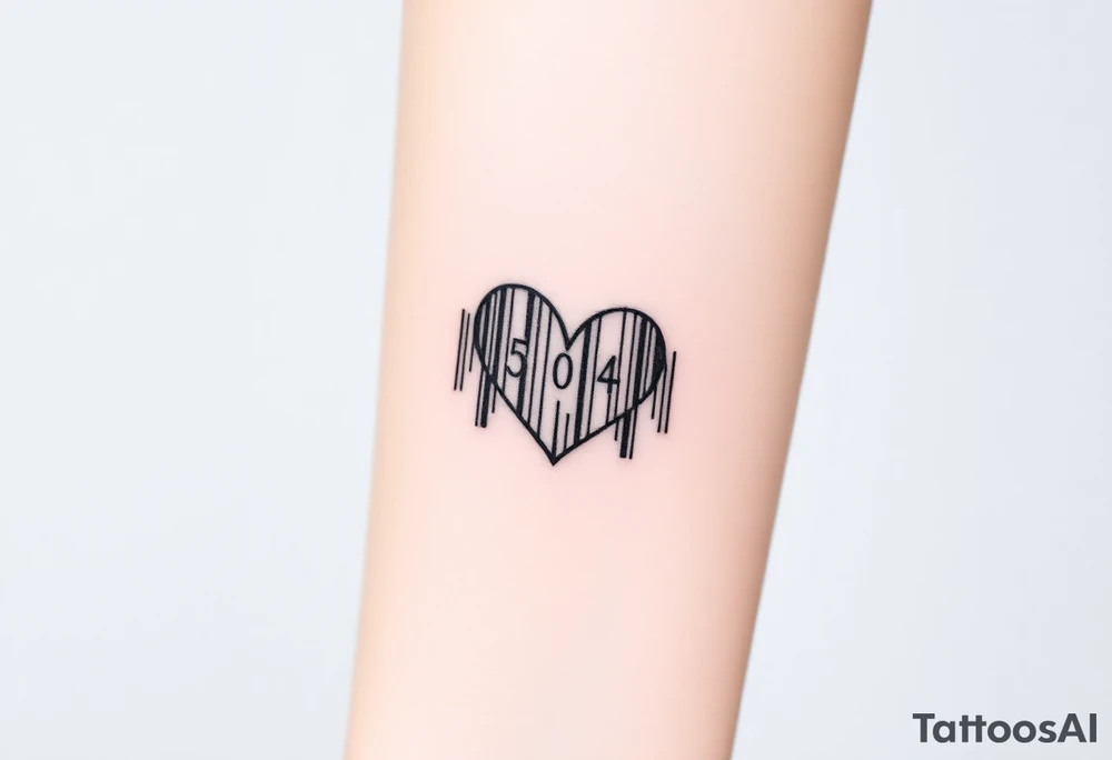 barcode with the numbers forming a hidden heart shape, symbolizing encoded love tattoo idea