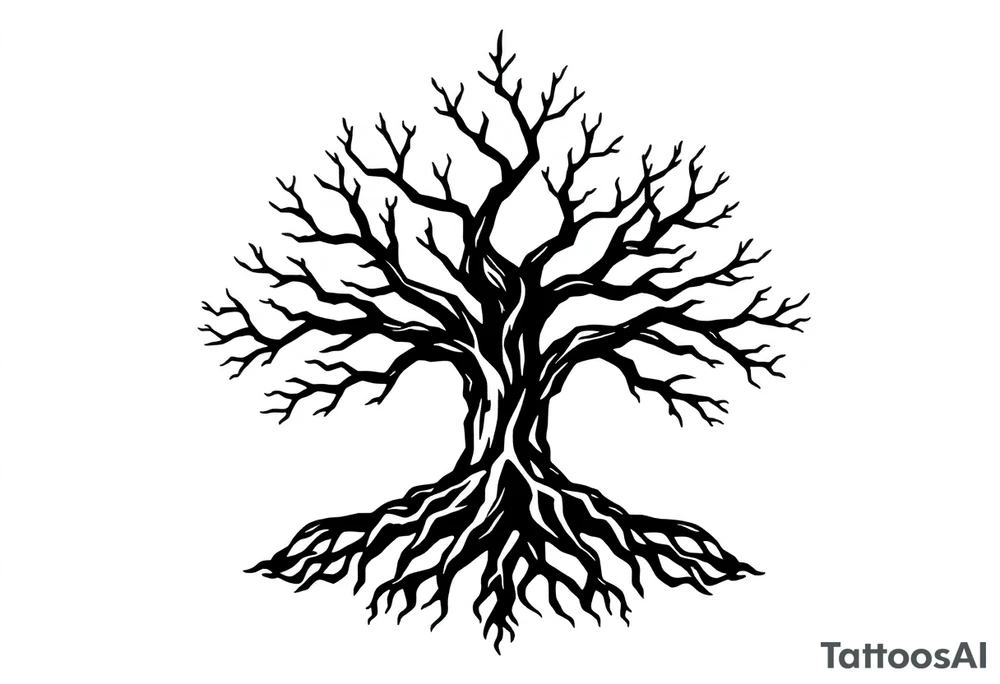 tree with 6 branches and 6 roots tattoo idea