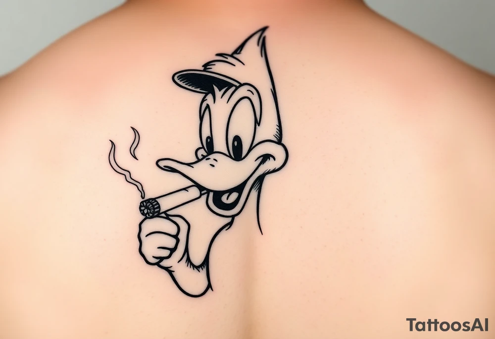 Older Daffy duck smoking a cigar of marijuana tattoo idea