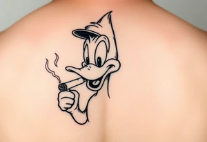 Older Daffy duck smoking a cigar of marijuana tattoo idea