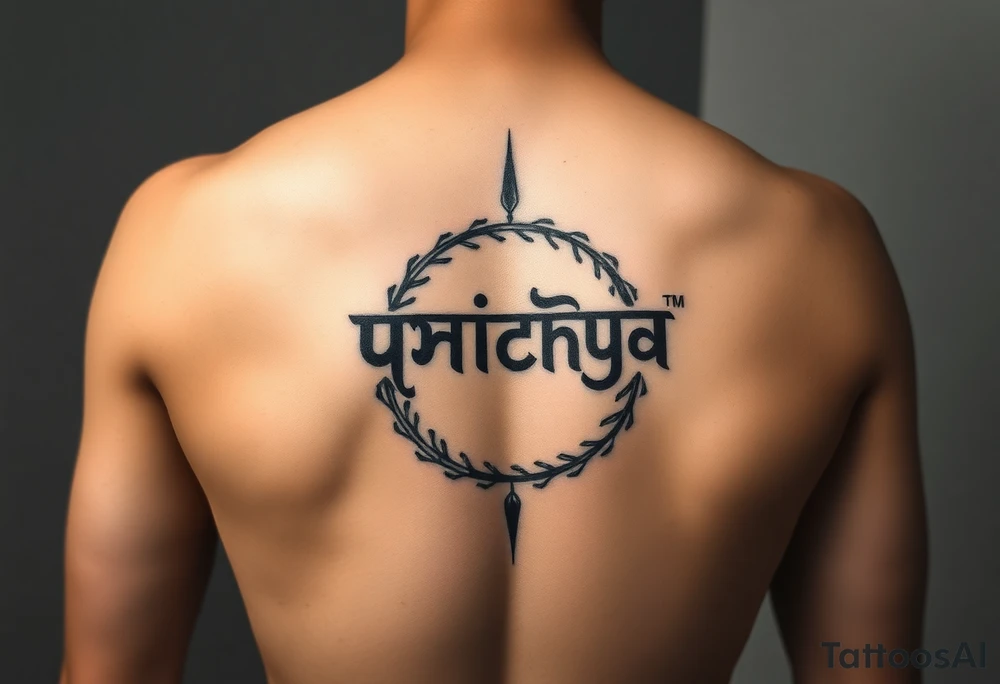 Create a tattoo that writes the Hindi word "Anichya" with A circle or spiral, which represents the cyclical nature of life and death tattoo idea