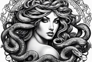 beautiful but mysterious medusa with the snakes clearly showing zoomed out tattoo idea