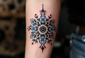 Subtle 23.03.1993 in fine black linework, wrapped in pastel blue forget-me-nots. tattoo idea