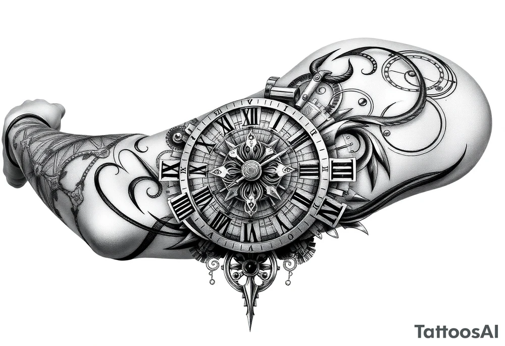vintage roman numerals within ornate clockwork mechanism tattoo idea
