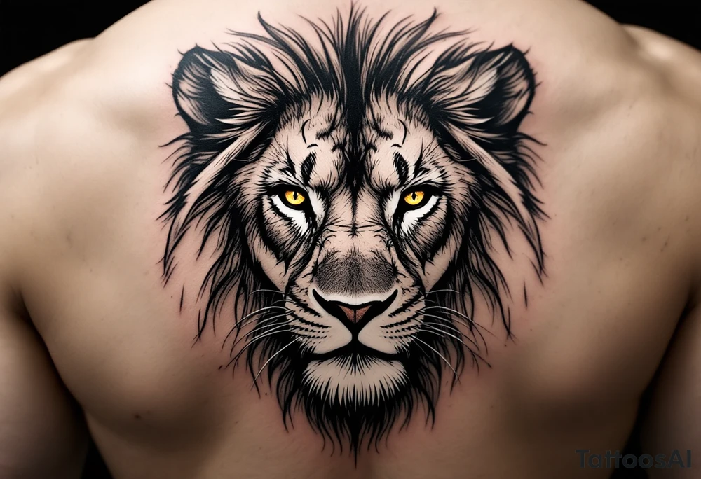 A lion with three golden eyes tattoo idea