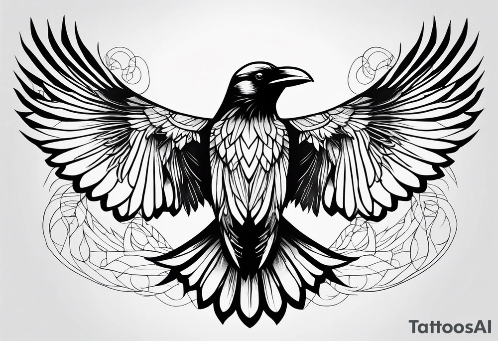 symmetrical outlines of a flying crow tattoo idea