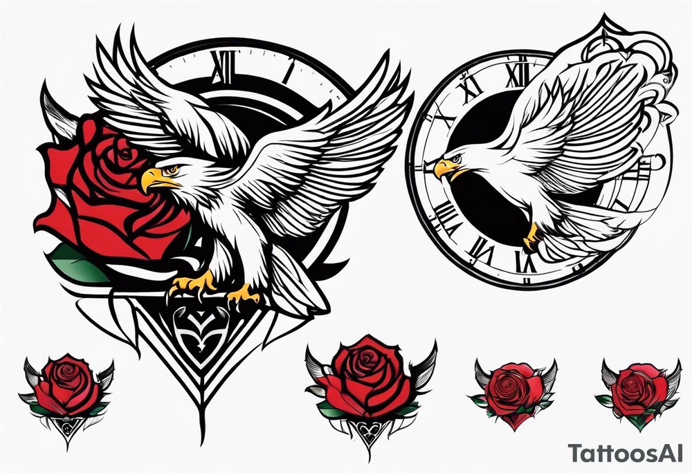 eagle, rose, clock , love tattoo idea