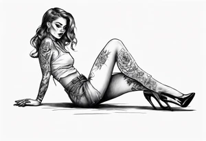 A girl in heels sits on the floor with her legs wide open tattoo idea