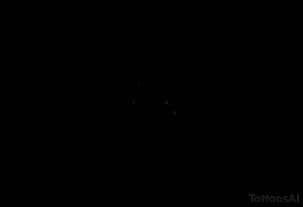 Непрерывная тату-линия вокруг предплечья в черном и красном цветах, бесшовный дизайн. Сочетает: греческий меандр как базовый узор, полинезийские жирные линии и китайскую символику дракона. Основные элементы: красное солнце (простой круг с 4 треугольными лучами) и черный дракон (абстрактная зигзагообразная линия). Стиль: чистая линия толщиной 1-2 мм, красный цвет ТОЛЬКО для солнца, все остальное черное. Никаких теней и фона. Узор должен идеально соединяться при оборачивании вокруг руки. Технические требования: сверхдлинная узкая полоса (соотношение 15:1), векторная точность tattoo idea