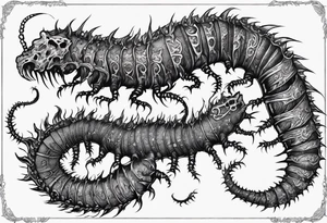 medieval centipede bony exposed bone rotting flesh
 with a fine point and sketch style tattoo idea