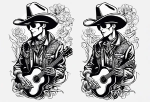 Combintion skeleton cowboy and music tattoo idea