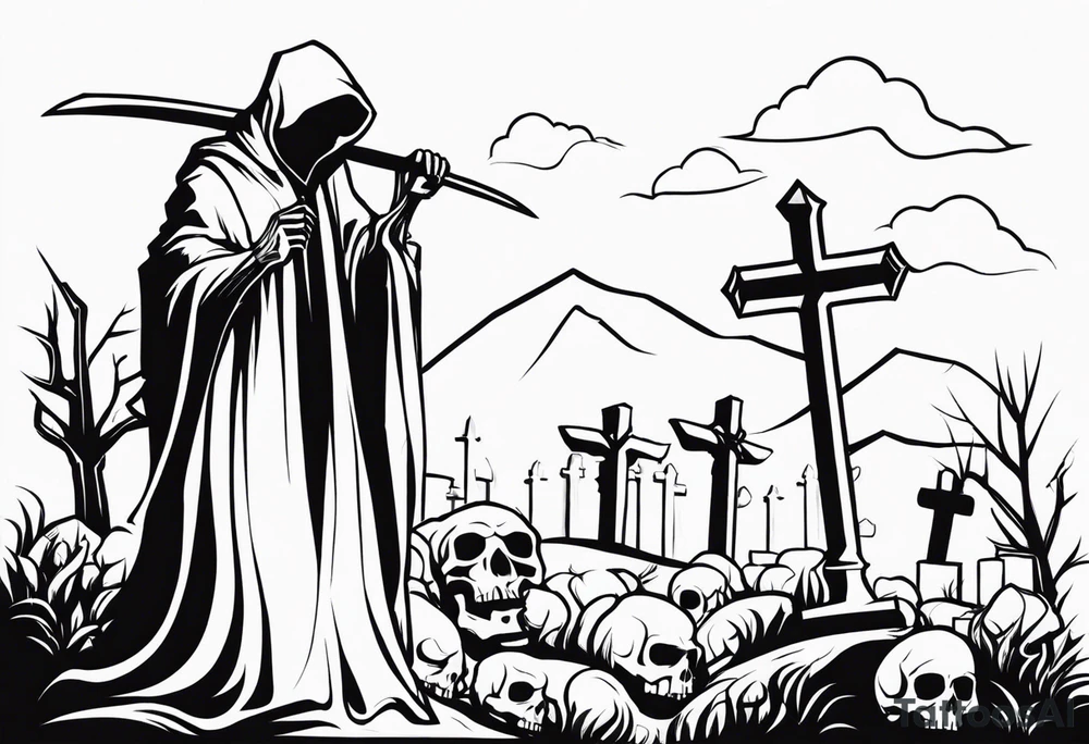 grim reaper skull cemetery tattoo idea