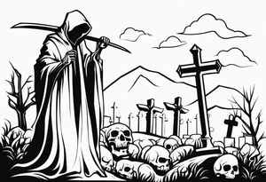 grim reaper skull cemetery tattoo idea