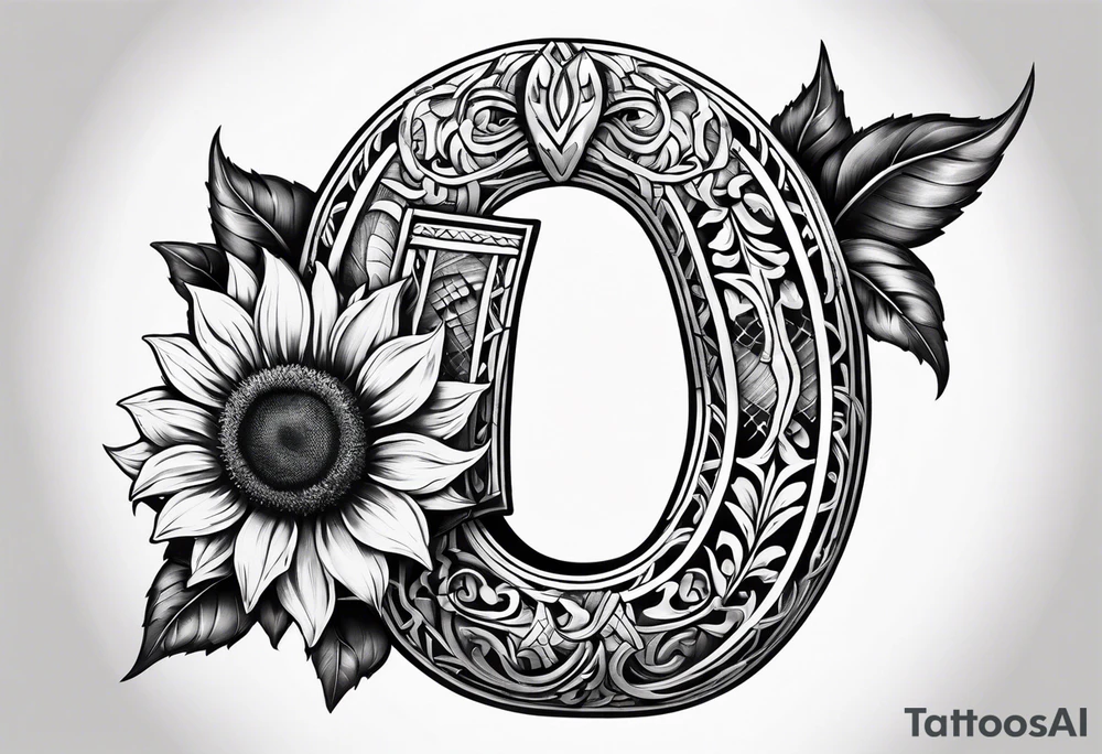 Realistic Horseshoe around a sunflower tattoo idea