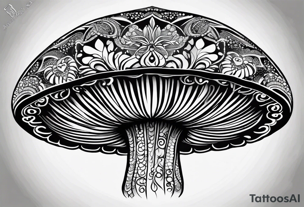 Shaggy cap mushroom dripping ink off cap mandala henna black tattoo design tattoo idea