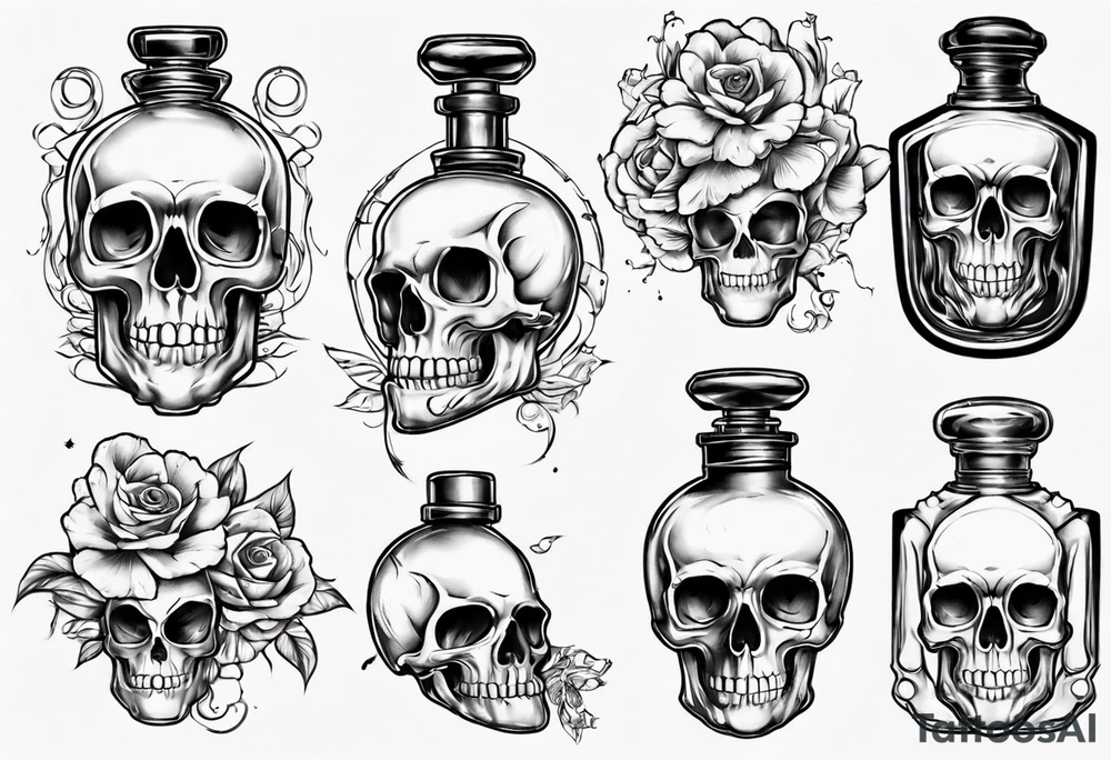 perfume bottle with a scull inside tattoo idea